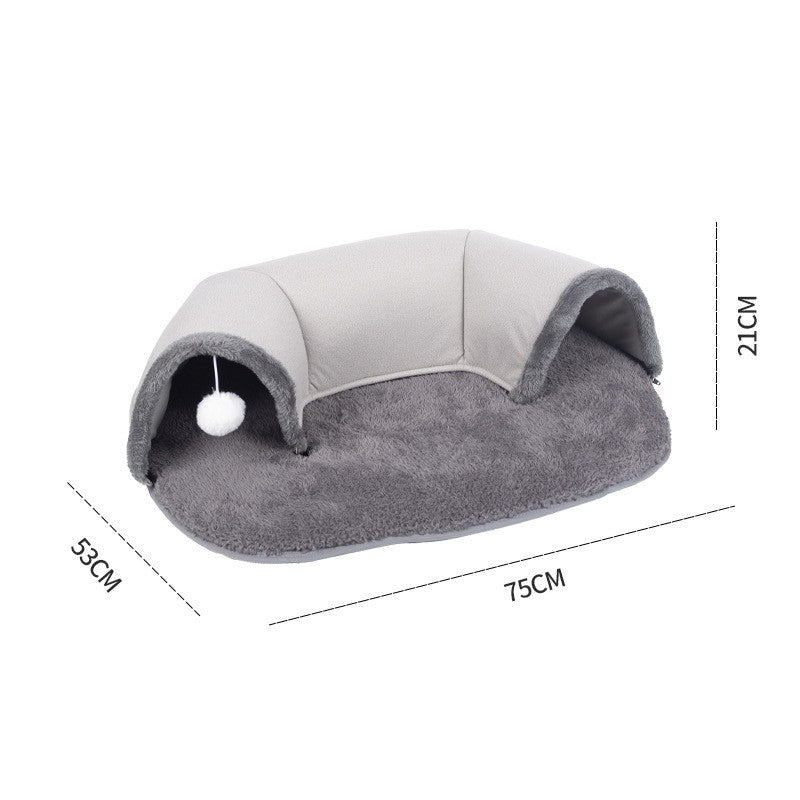 Oval Tunnel Cat Nest – Leather & Velvet