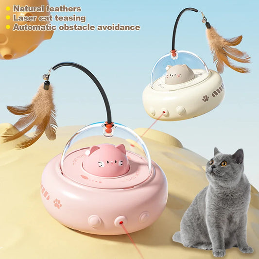 Electric UFO Cat Teaser Toy – Interactive Feather Teasing Stick With Bell, USB Rechargeable
