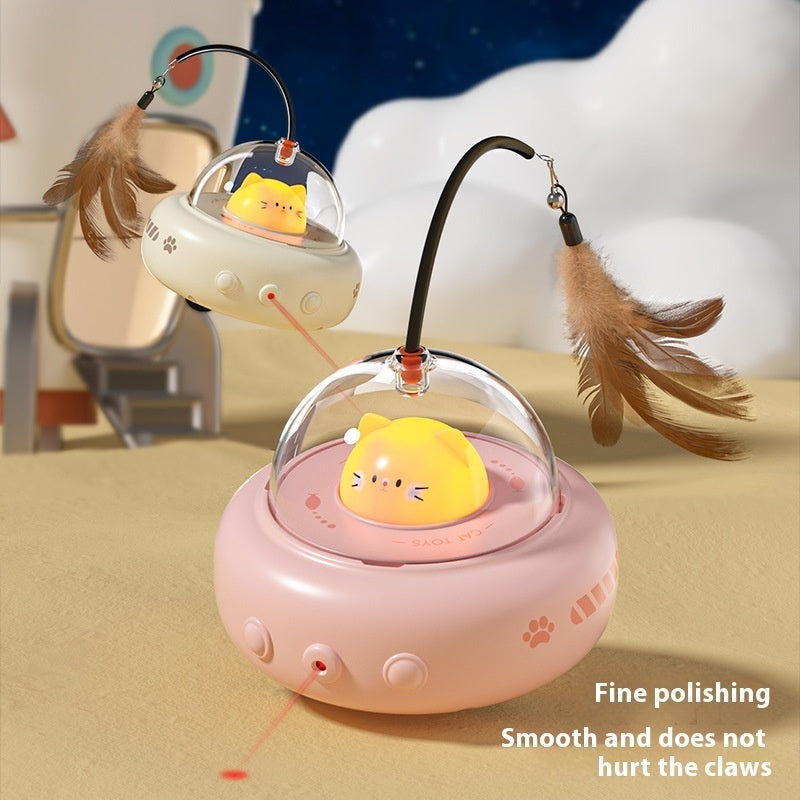 Electric UFO Cat Teaser Toy – Interactive Feather Teasing Stick With Bell, USB Rechargeable