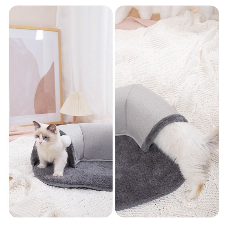 Oval Tunnel Cat Nest – Leather & Velvet