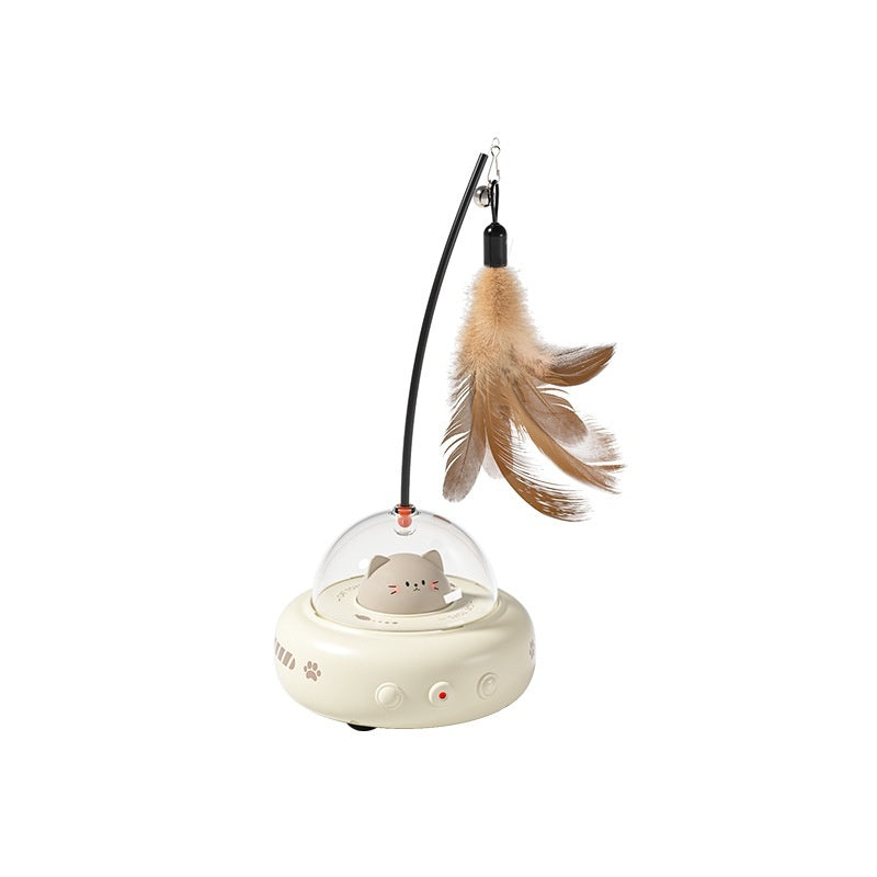 Electric UFO Cat Teaser Toy – Interactive Feather Teasing Stick With Bell, USB Rechargeable
