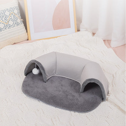 Oval Tunnel Cat Nest – Leather & Velvet