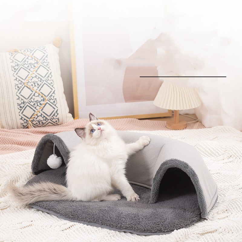 Oval Tunnel Cat Nest – Leather & Velvet