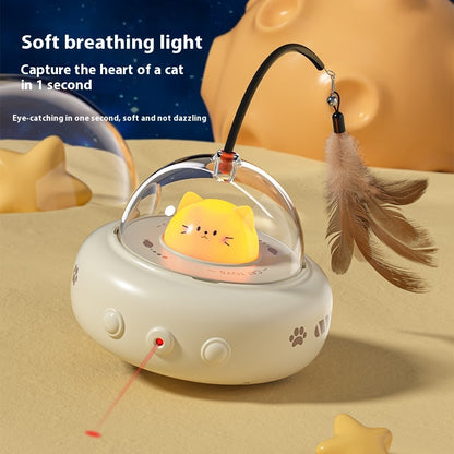Electric UFO Cat Teaser Toy – Interactive Feather Teasing Stick With Bell, USB Rechargeable