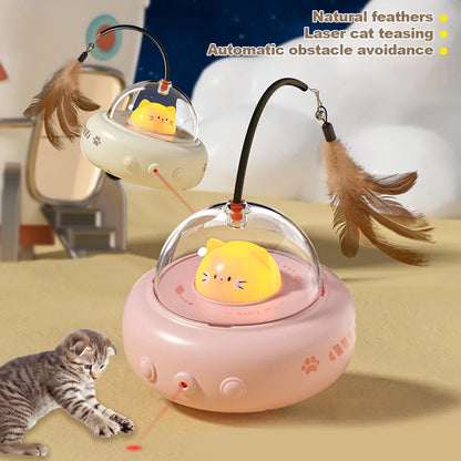 Electric UFO Cat Teaser Toy – Interactive Feather Teasing Stick With Bell, USB Rechargeable